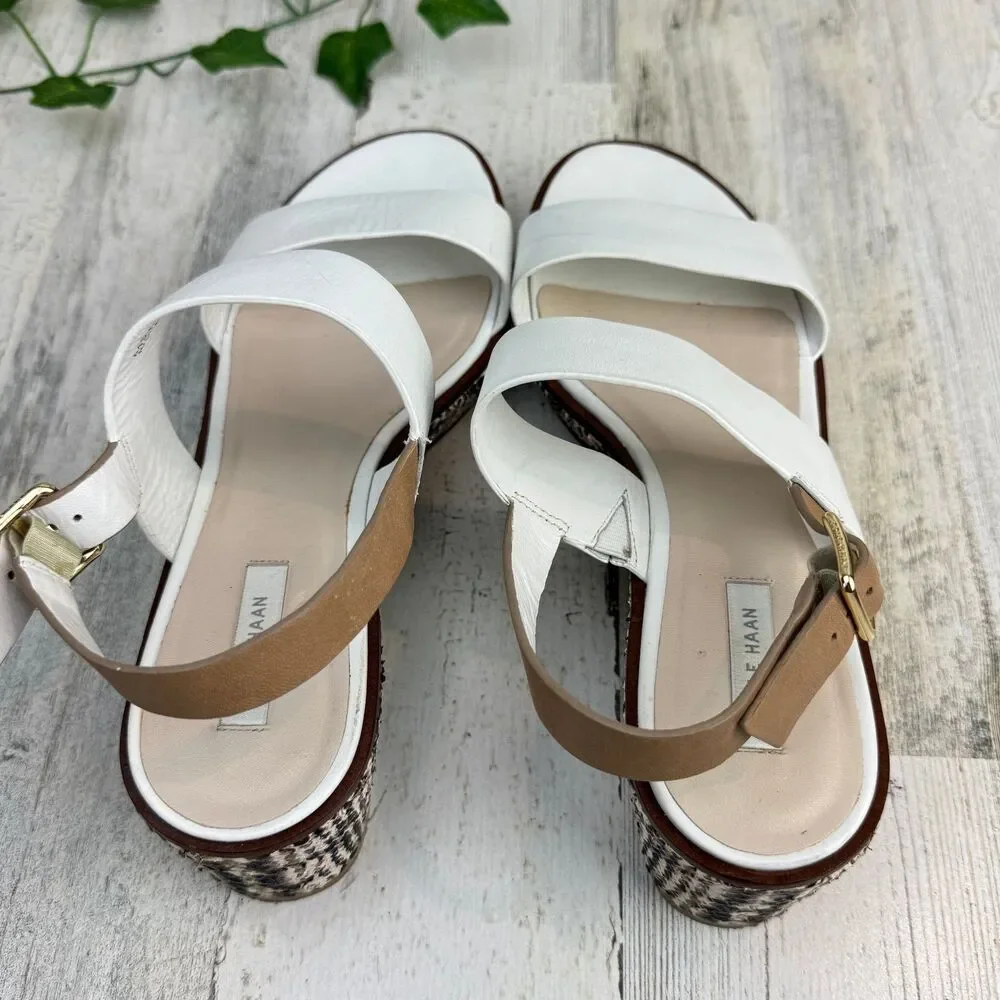 Cole Haan Cambon Leather Brown White Snake Print Platform Sandal Sz 7.5B